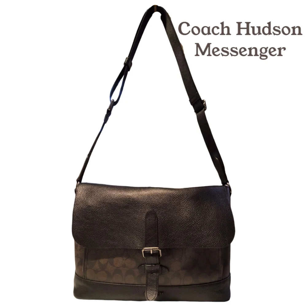 Coach Hudson Messenger Bag in Signature Canvas Black Brown - Academia Work Bag